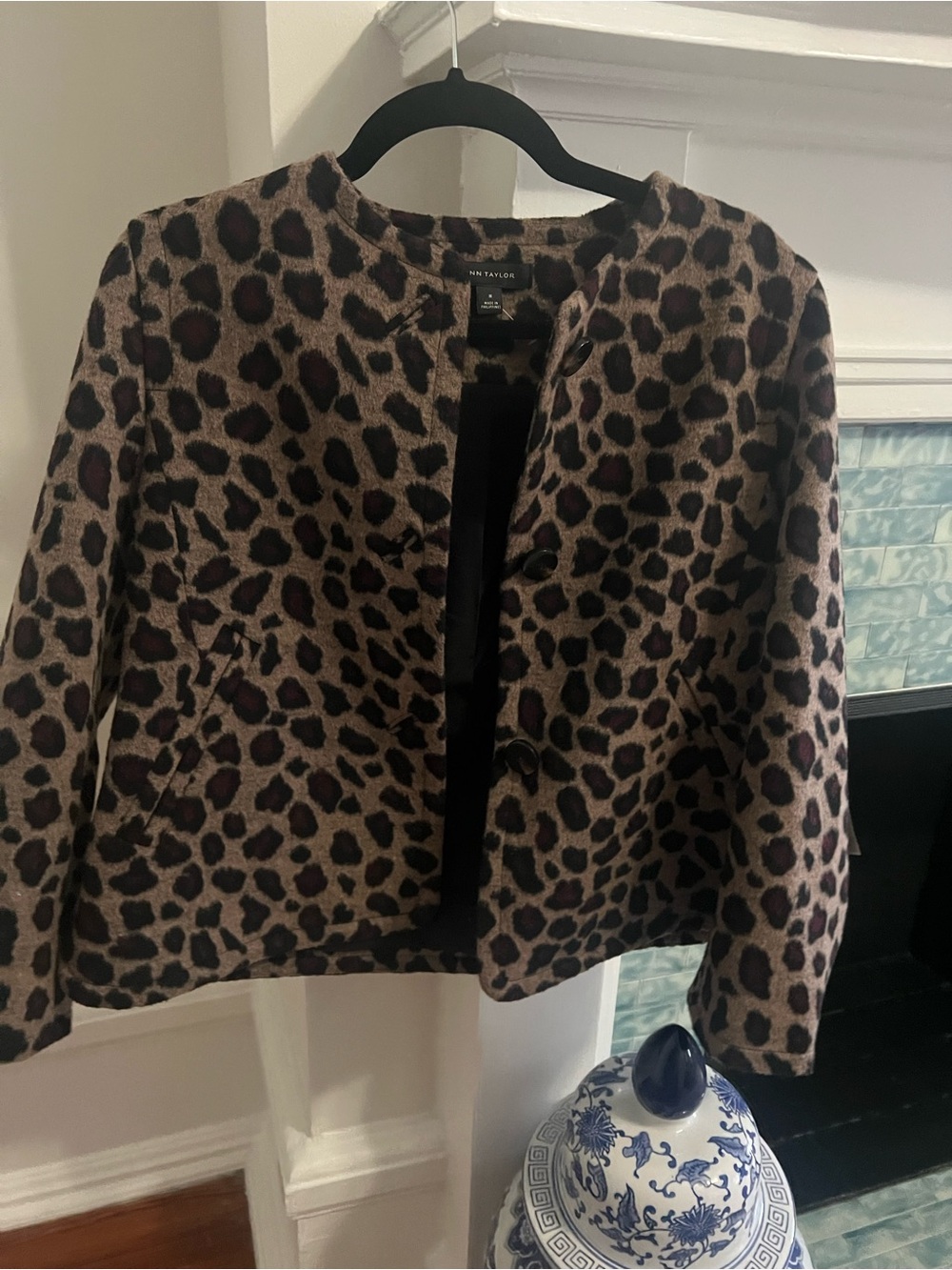 Ann Taylor Leopard Print Wool-Blend Blazer in Brown and Black